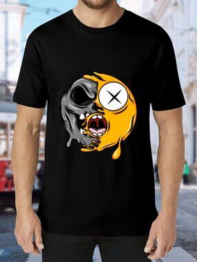 Graphic Short Sleeve Tee with Yellow & Gray Melted Emoticon